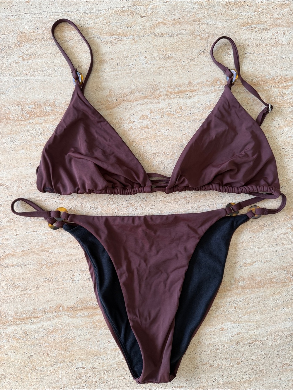 Rhythm. Brown Bikini Top & Bottom With Tortoise Accents